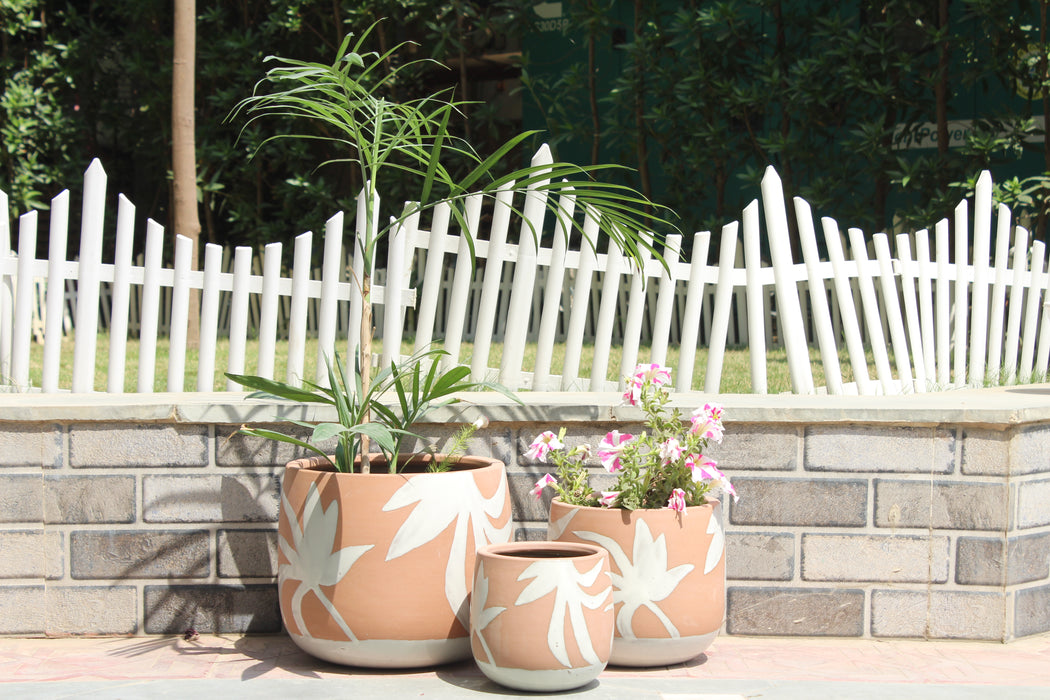 Wonderland Set of 3 cutwork peach Imported ceramic pots for exterior/ Outdoor