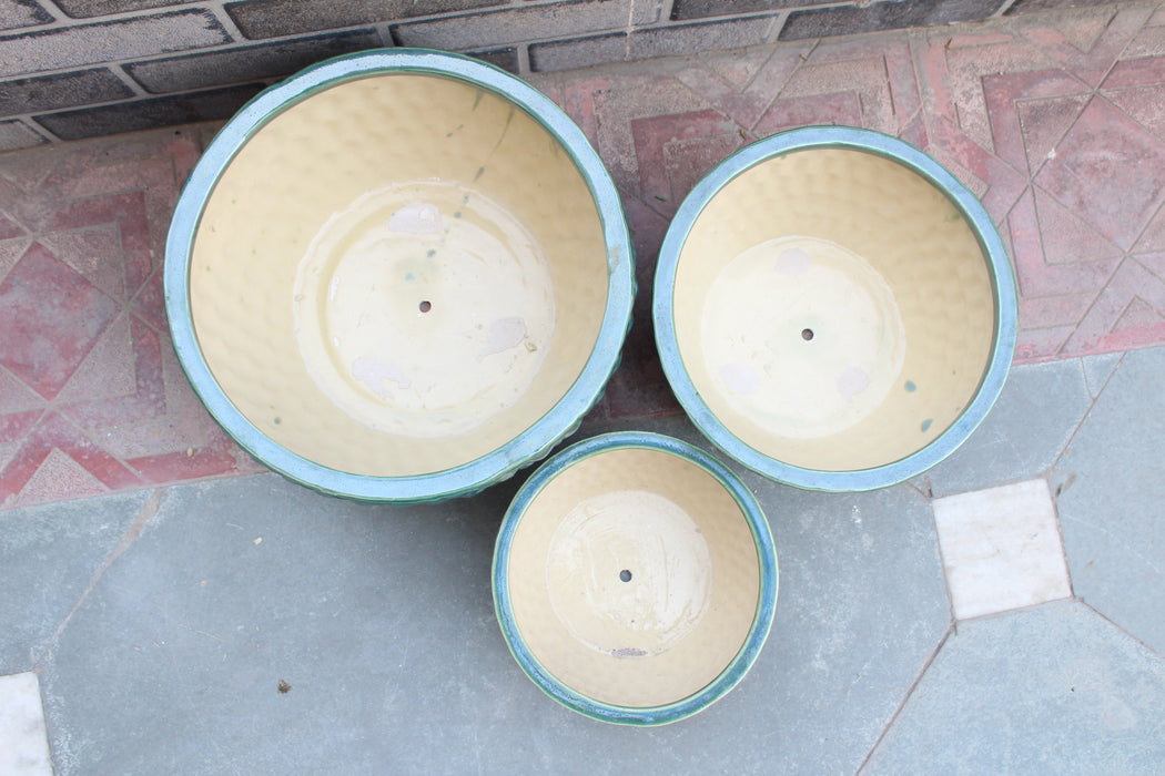 Wonderland Set of 3 green Imported ceramic pots for exterior/ Outdoor