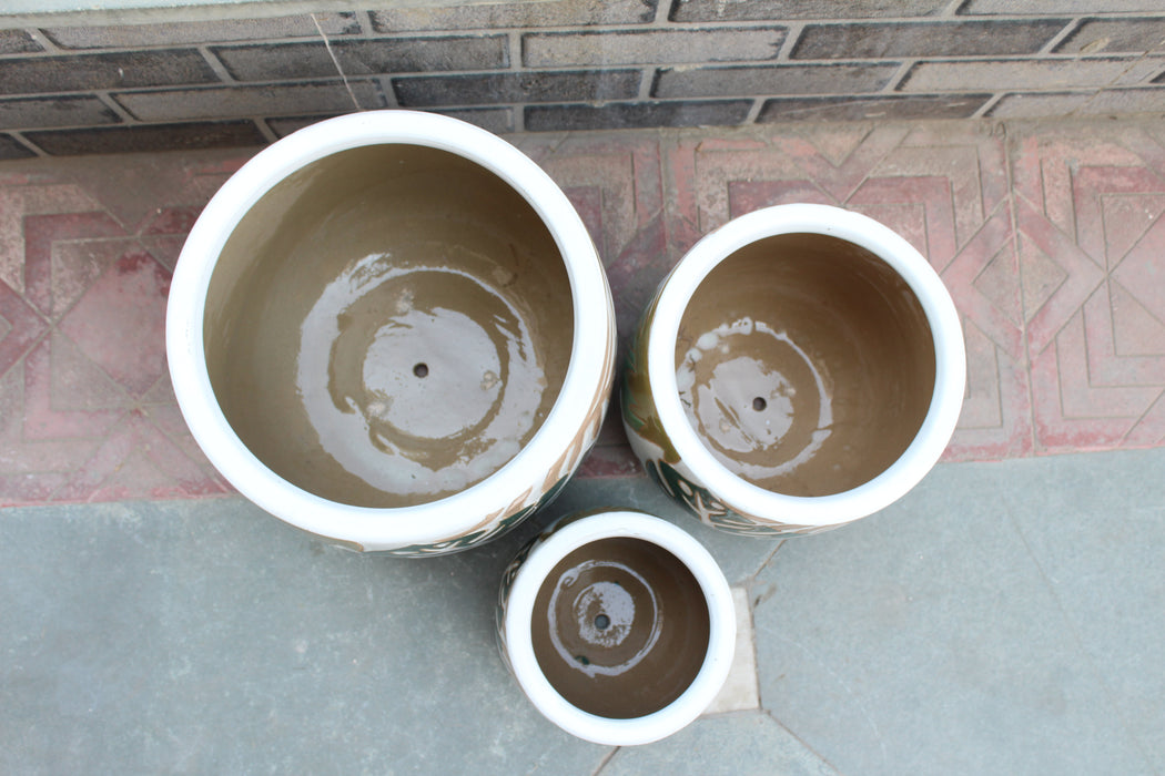 Wonderland Set of 3 spring green Imported ceramic pots for exterior/ Outdoor