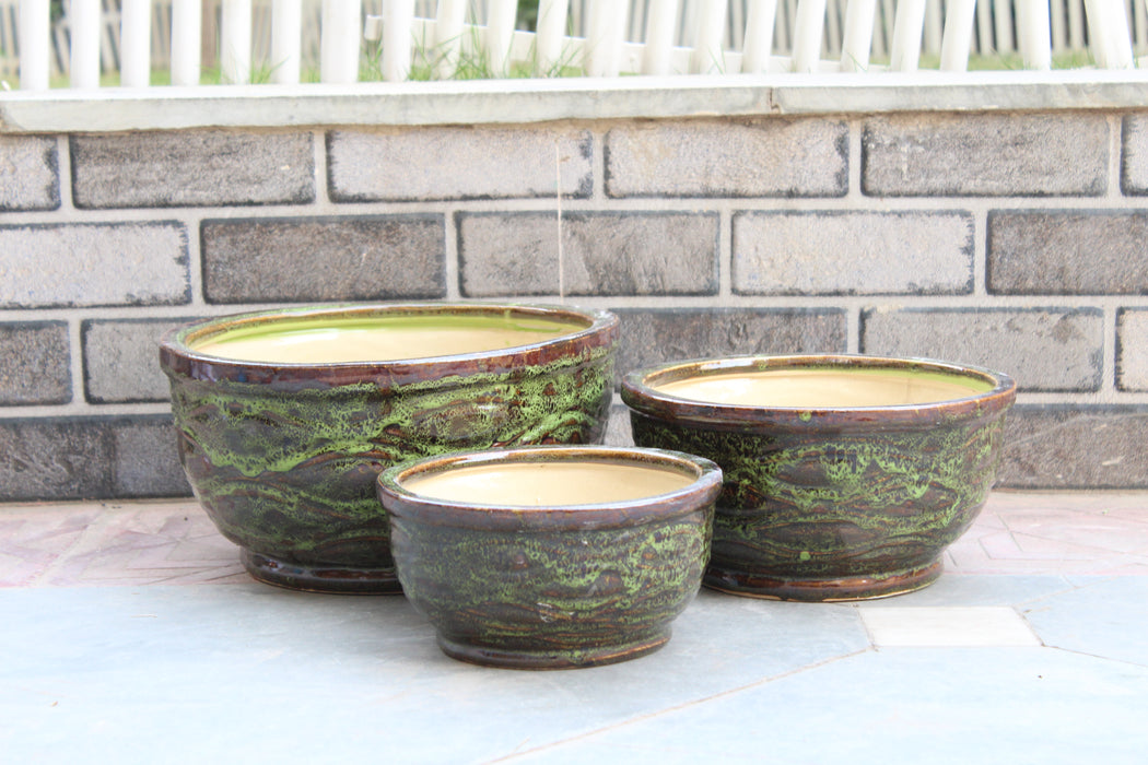 Wonderland Set of 3 brown Imported ceramic pots for exterior/ Outdoor