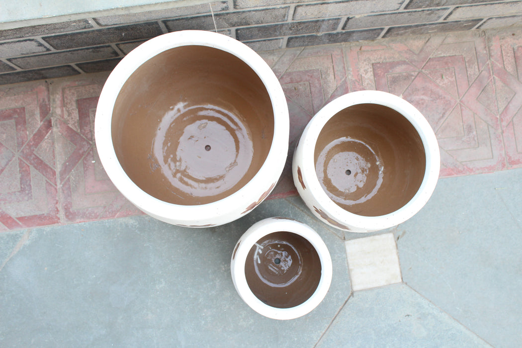 Wonderland Set of 3 orange flower Imported ceramic pots for exterior/ Outdoor