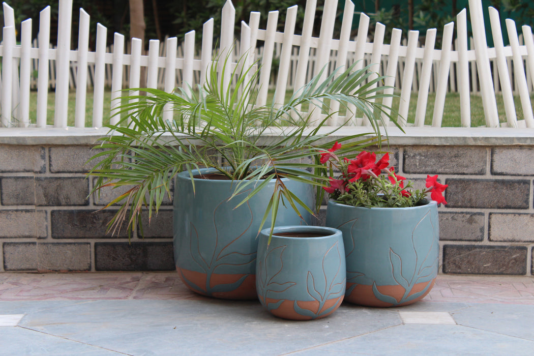 Wonderland Set of 3 light blueImported ceramic pots for exterior/ Outdoor