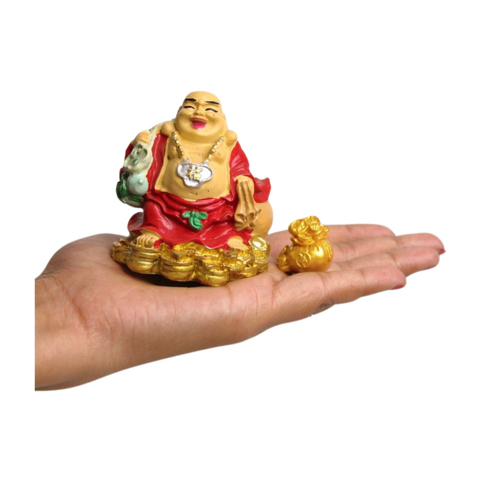 Wonderland (Set of 2) resin miniature laughing buddha with money pot