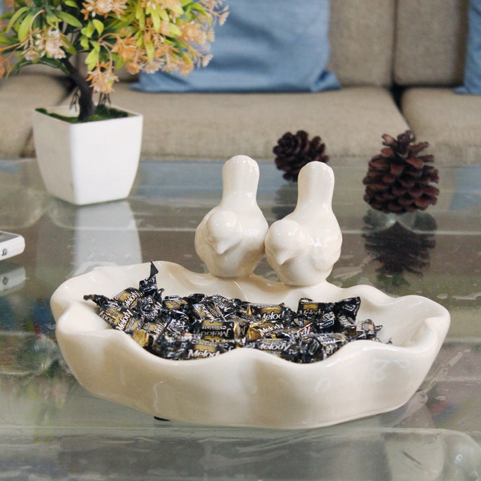 Ceramic tray, platter with two Birds for serving, keeping jewellery, trinkets etc