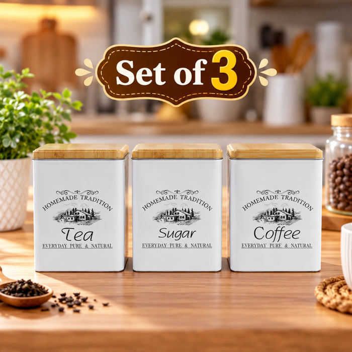 (Set of 3) Tea, Coffee, Sugar Storage container -Square