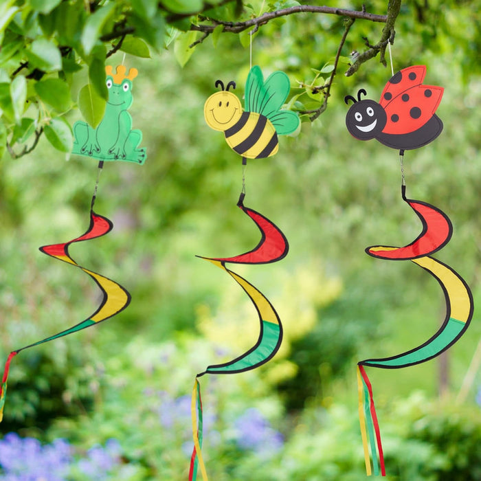 Colorful garden wind spinner hanging decor with frog, bee and ladybug designs