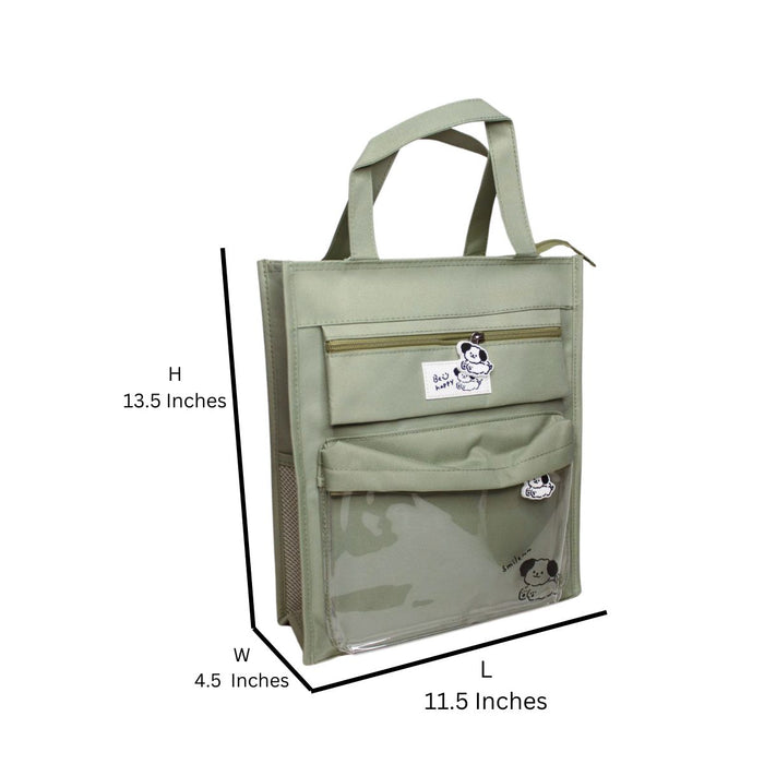 Wonderland Cute portable handbag for kids school,Multi-functional,multi-pockets tote bag with zipper and side pockets (Light Green)