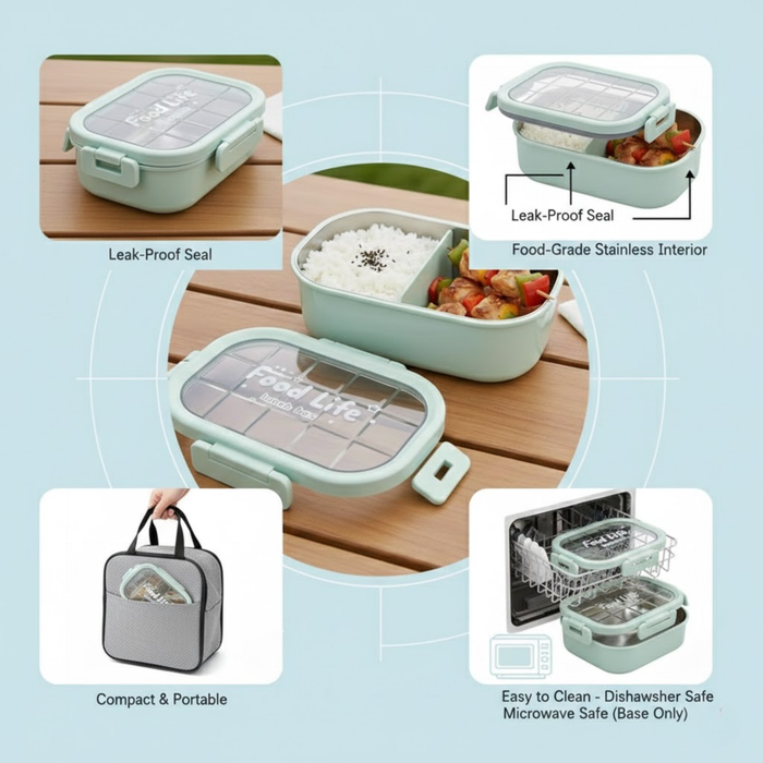 Kids- 850 ml Lunch SS Box Stainless Steel Food Life (price per pc)| Leak-Proof Tiffin Box for Kids | Premium School and Picnic Lunch Box- 8x6.5x3 inch