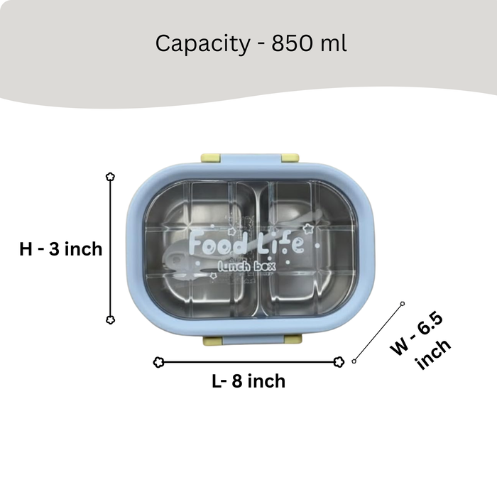 Kids- 850 ml Lunch SS Box Stainless Steel Food Life (price per pc)| Leak-Proof Tiffin Box for Kids & Adults | Premium School, Office, and Picnic Lunch Box- 8x6.5x3inch