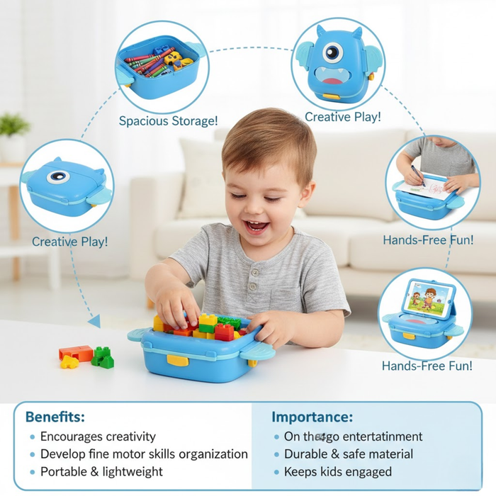 Kids- Lunch 750 ml food grade plastic monster shape|Leak-Resistant, Lightweight Lunch Container for School & Travel- 7x7x3 inch