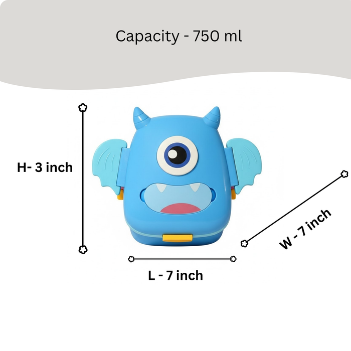 Kids- Lunch 750 ml food grade plastic monster shape|Leak-Resistant, Lightweight Lunch Container for School & Travel- 7x7x3 inch