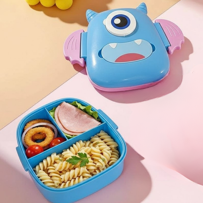 Kids- Lunch 750 ml food grade plastic monster shape|Leak-Resistant, Lightweight Lunch Container for School & Travel- 7x7x3 inch
