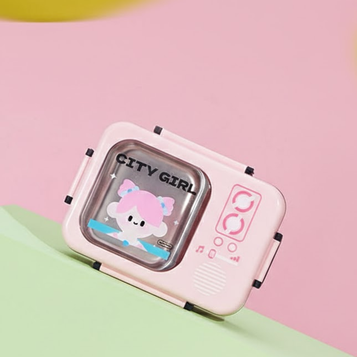 Kids- 690 ml SS City girl (green colour bento box design city girl design)|Leak-Proof Tiffin Box for Kids | Premium School and Picnic Lunch Box- 9x7x3 inch