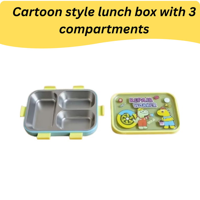 Kids- 1000 ml + 150 ml Lunch SS Box Cartoon Design Stainless Steel Tiffin Box(price per pc)| Leak-Proof Tiffin Box for Kids | Premium School and Picnic Lunch Box- 10x7.5x3 inch
