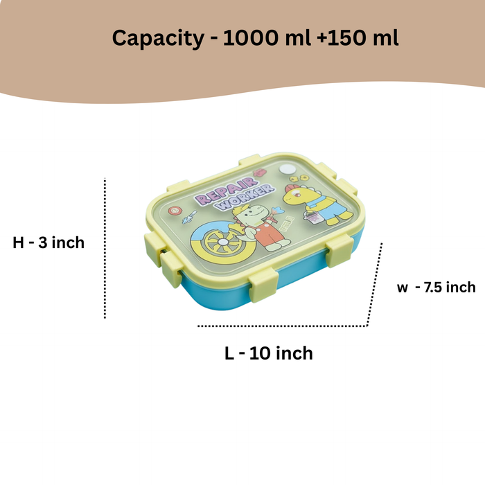Kids- 1000 ml + 150 ml Lunch SS Box Cartoon Design Stainless Steel Tiffin Box(price per pc)| Leak-Proof Tiffin Box for Kids | Premium School and Picnic Lunch Box- 10x7.5x3 inch