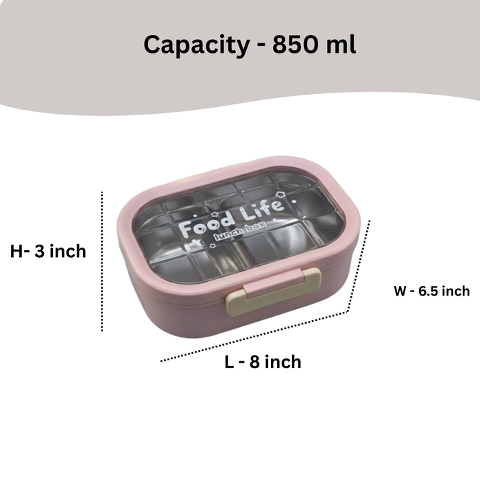 Kids- 850 ml Lunch SS Box Stainless Steel Food Life (price per pc)|Leak-Proof Tiffin Box for Kids | Premium School and Picnic Lunch Box- 8x6.5x3 inch