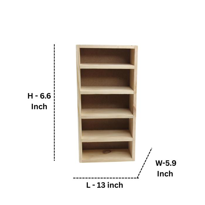 5-Slot Wooden Almirah-Shaped Mini Figures Cubby Box Display Shelf Organizer Storage Box (Light Brown) (Miniature not Included