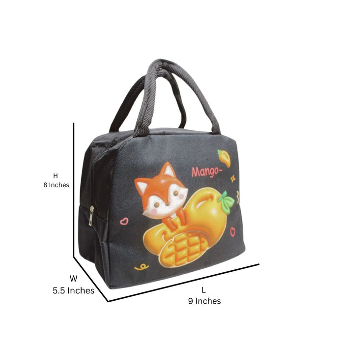 Wonderland Cute 3D cartoon animal insulated lunch bag (Black) (Cute Fox Print)