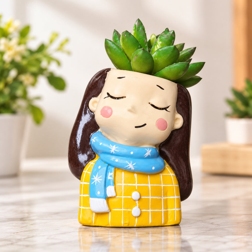Girl with Muffler Succulent Pot for Home and Balcony Decoration