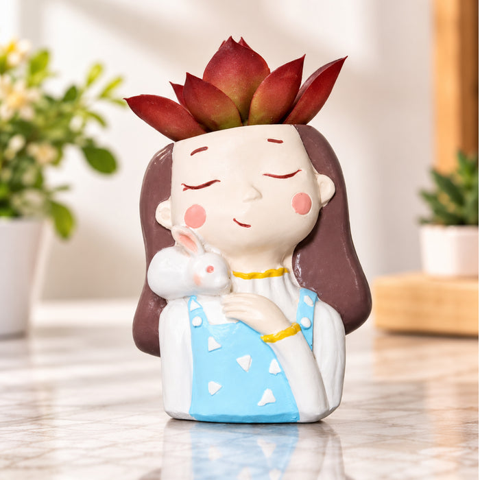 Girl with Rabbit Succulent Pot for Home and Balcony Decoration
