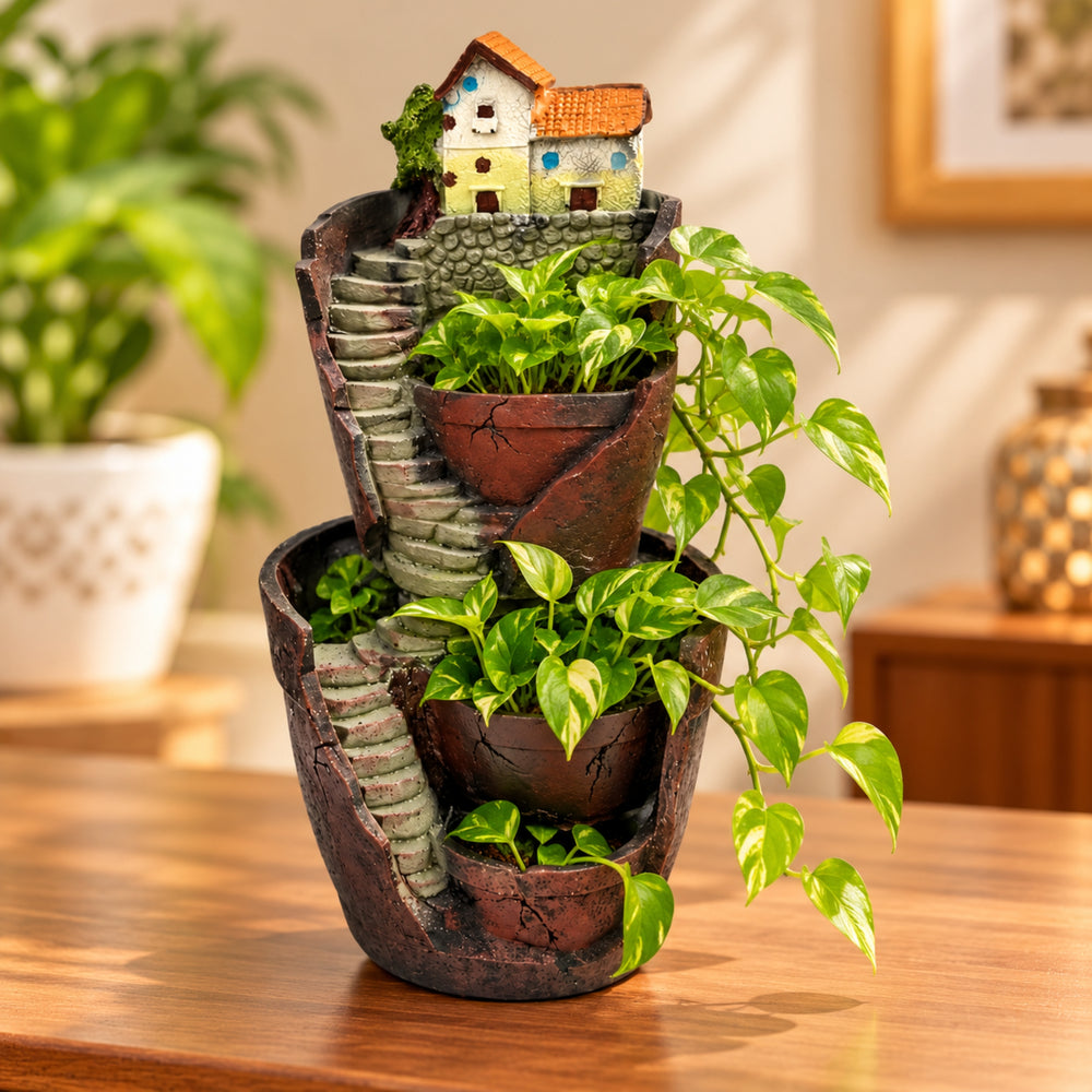 Rustic Village Multi-Level Polyresin Succulent Planter | Unique Landscape Pot for Indoor Home Decor