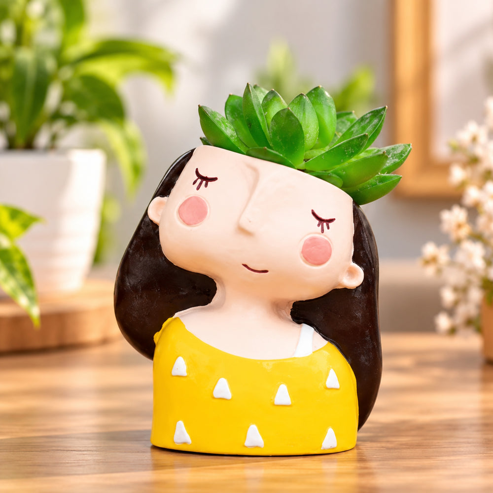 Girl Succulent Pot for Home and Balcony Decoration (Yellow)