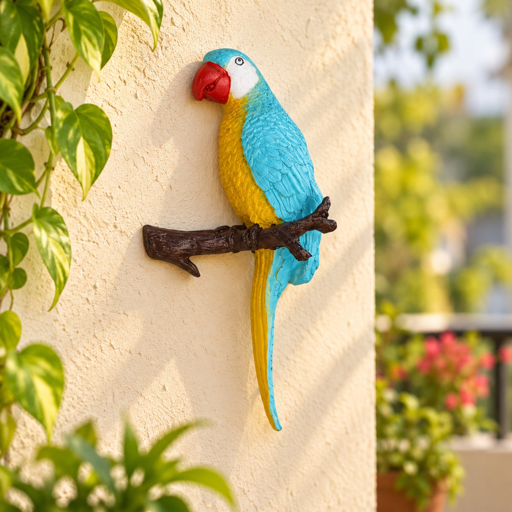 Sky Bule Parrot oN Branch -Big Outdoor Statue (Side View)