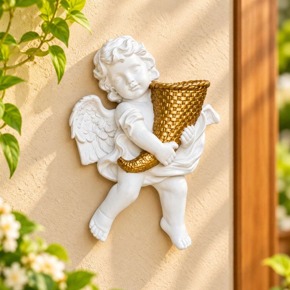 Style 1 resin white wall angel statue planter