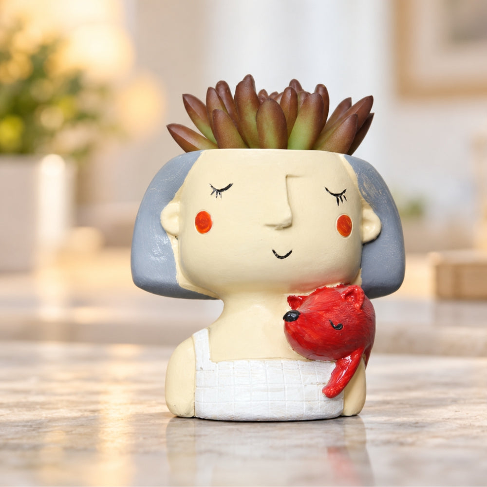 Girl with Fox Succulent Pot for Home and Balcony Decoration