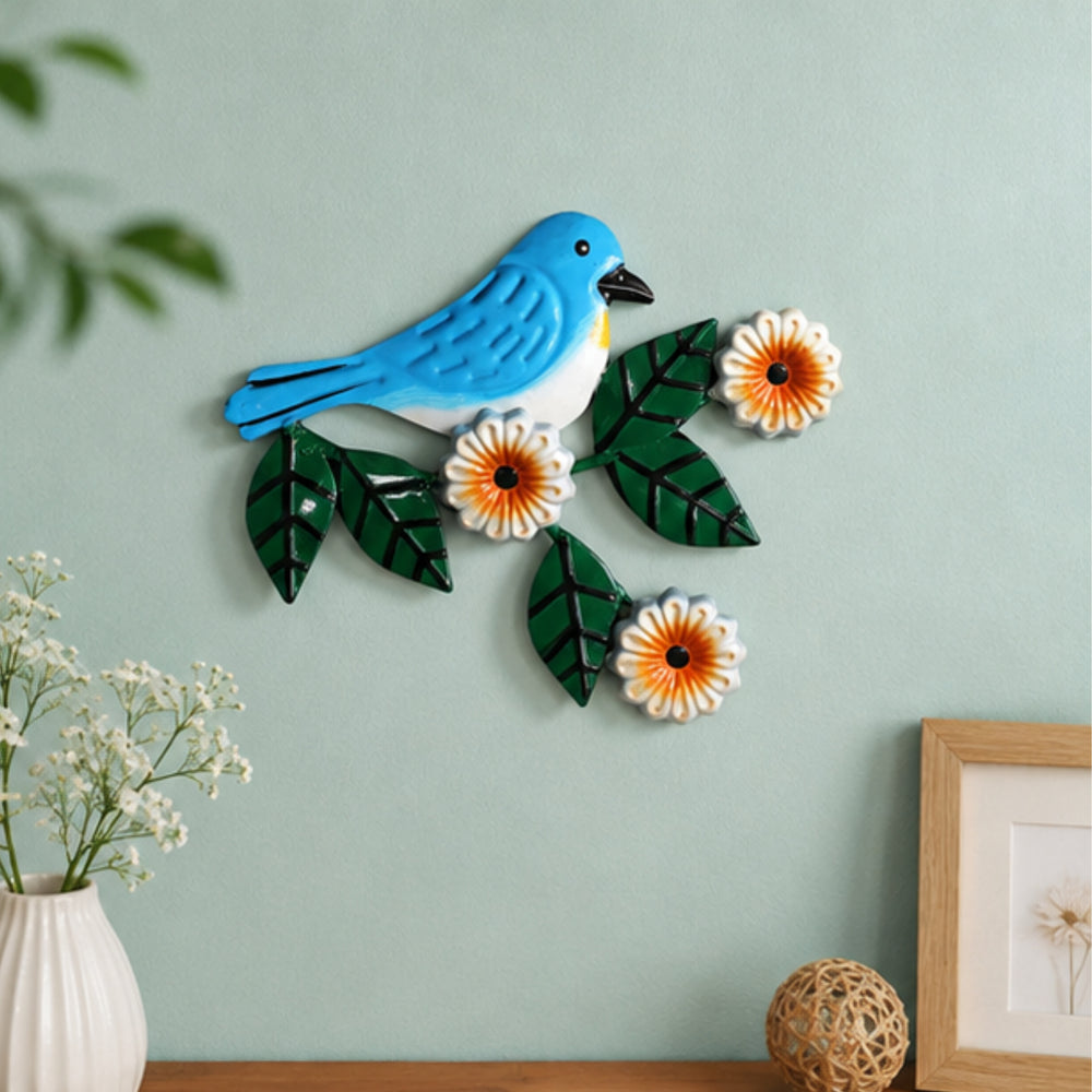 set of 3 Handcrafted Metal Yellow Bird on Branch Wall Art