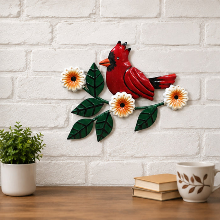 set of 3 Handcrafted Metal Yellow Bird on Branch Wall Art