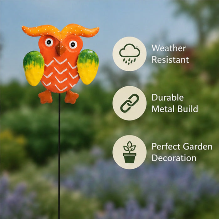 Metal red owl garden stick