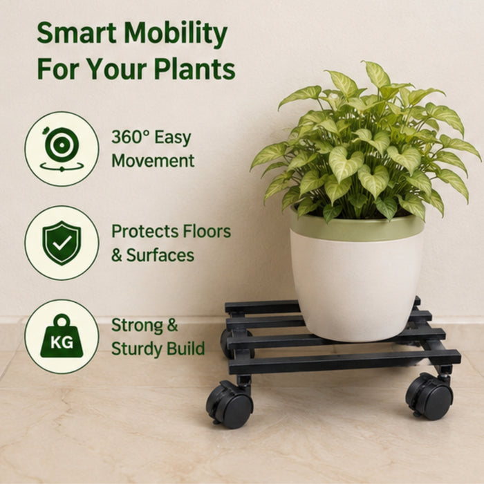 Wonderland Heavy Duty Adjustable Plant Caddy with Wheels | Mobile Plant Stand Trolley for Indoor & Outdoor Use | Flower Pot Mover and Floor Protector