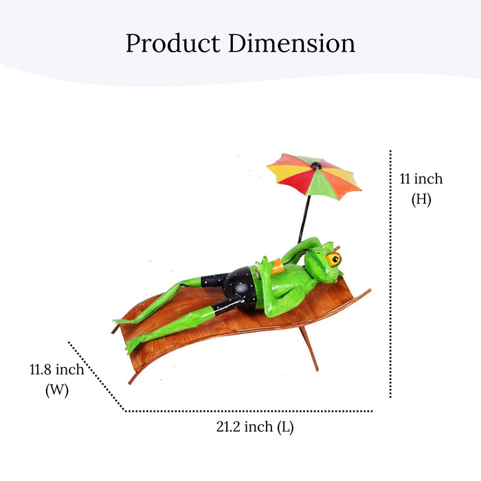 Metal Frog Sleeping Under Umbrella for Home and Garden Decoration