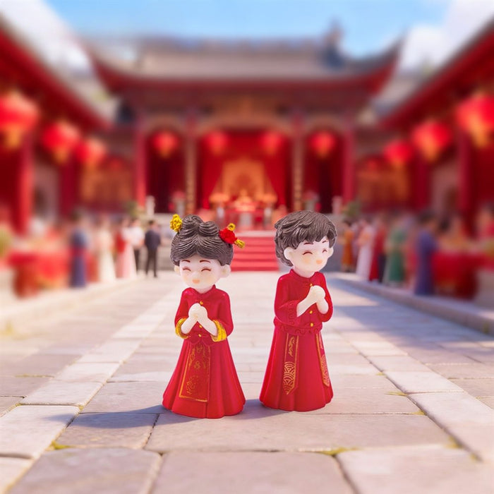  Mini Chinese Wedding Couple Dolls – Adorable Resin Bride & Groom