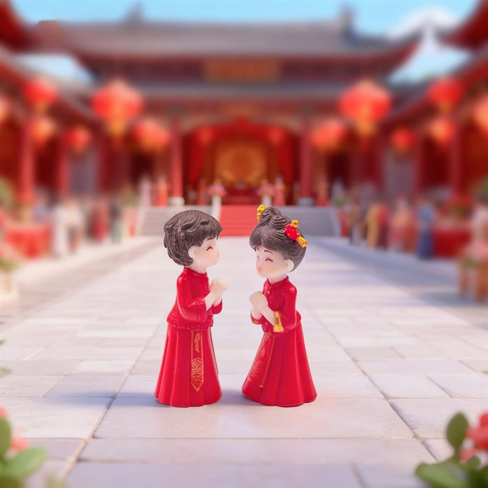  Mini Chinese Wedding Couple Dolls – Adorable Resin Bride & Groom