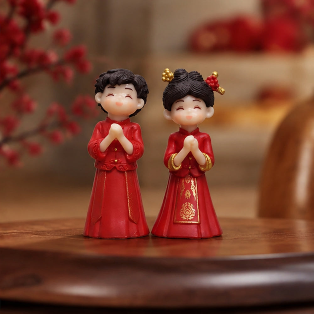  Mini Chinese Wedding Couple Dolls – Adorable Resin Bride & Groom