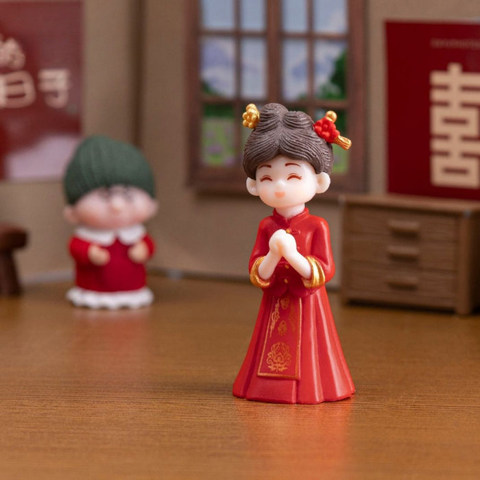  Mini Chinese Wedding Couple Dolls – Adorable Resin Bride & Groom