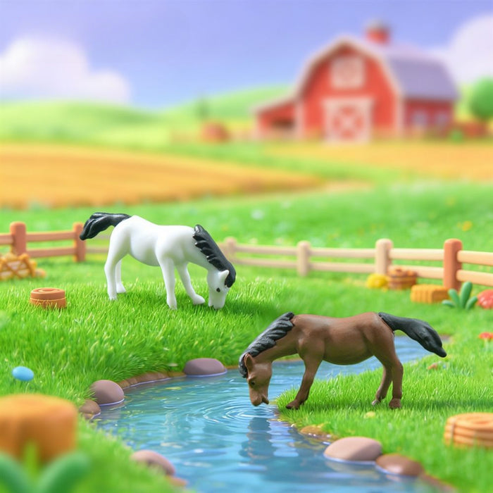 Miniature Horse Figurines Set of 4 – Cute Small Grazing Ponies for Fairy Gardens, Terrariums, Micro Landscaping & Dollhouse Decor