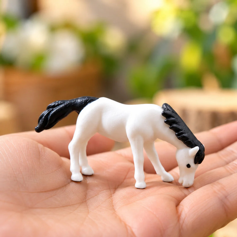 Miniature Horse Figurines Set of 4 – Cute Small Grazing Ponies for Fairy Gardens, Terrariums, Micro Landscaping & Dollhouse Decor