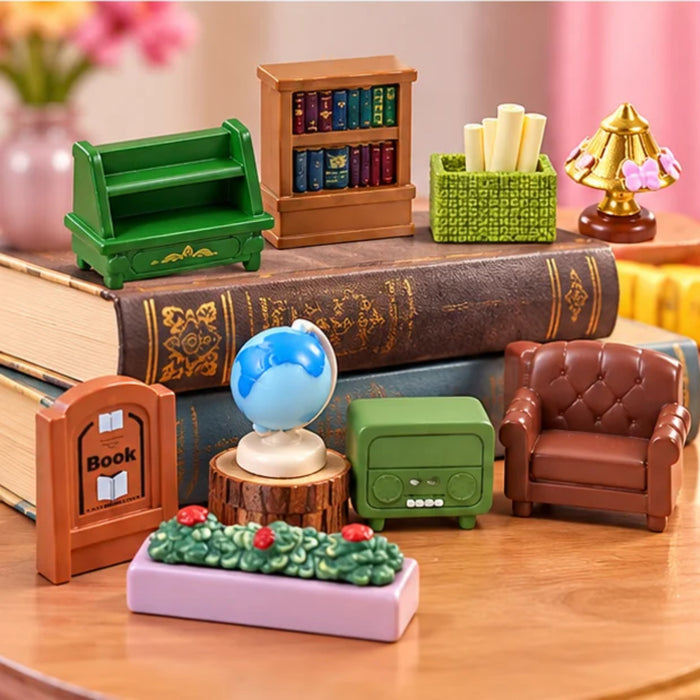 9-Piece Miniature Vintage Library & Study Room Furniture Set