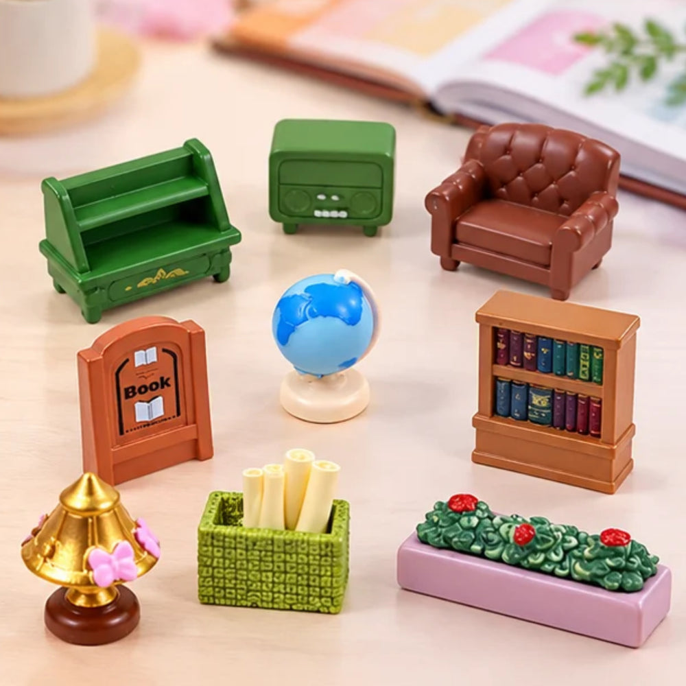 9-Piece Miniature Vintage Library & Study Room Furniture Set