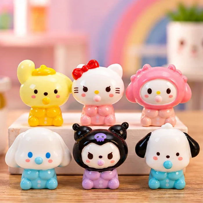 Sanrio Kawaii Baby Characters Miniature Figurines – Set of 6 Cute Collectible Toys for Desk Decor & Gifts