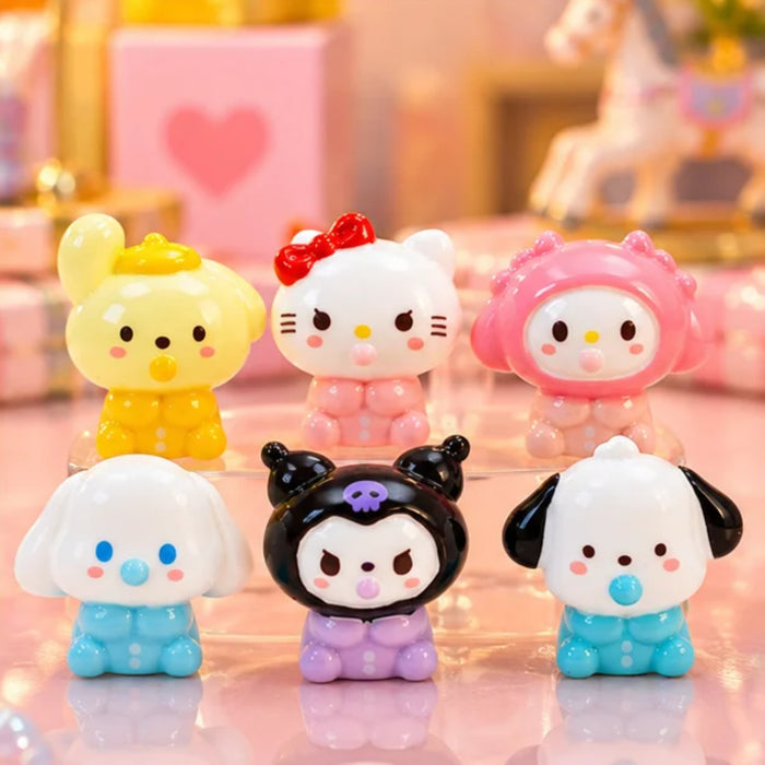 Sanrio Kawaii Baby Characters Miniature Figurines – Set of 6 Cute Collectible Toys for Desk Decor & Gifts