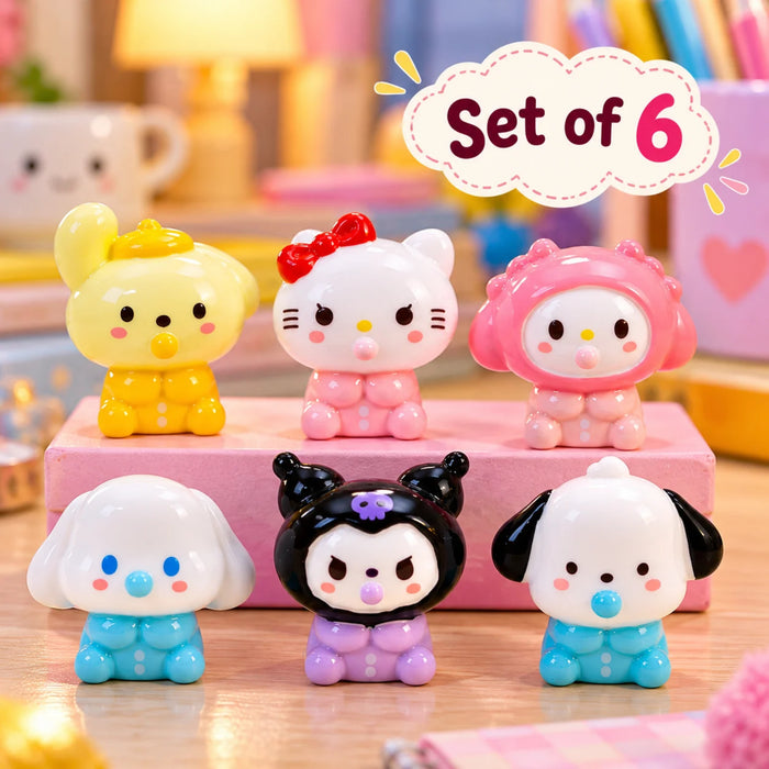 Sanrio Kawaii Baby Characters Miniature Figurines – Set of 6 Cute Collectible Toys for Desk Decor & Gifts