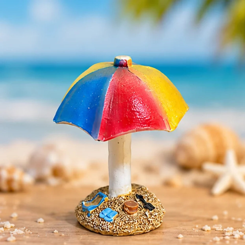 Vibrant Mini Beach Umbrella Figures – Set of 2 Miniature Garden & Fairy Decor