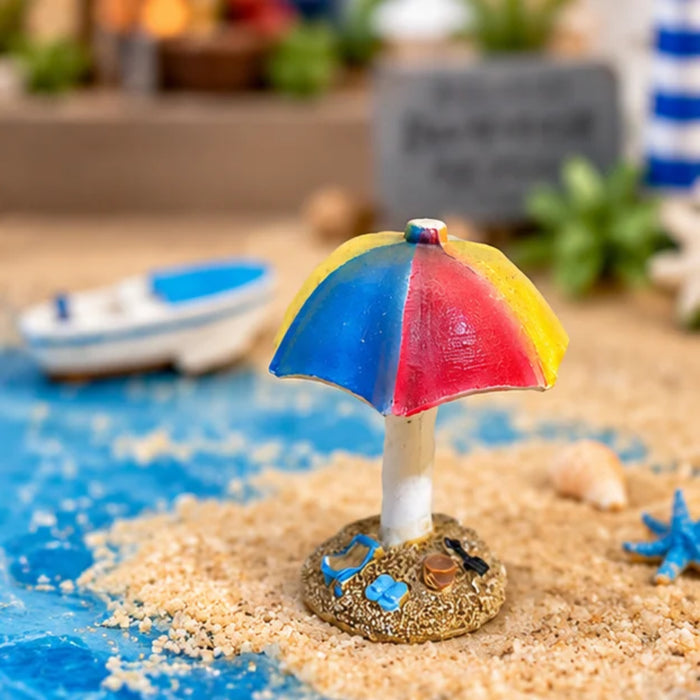 Vibrant Mini Beach Umbrella Figures – Set of 2 Miniature Garden & Fairy Decor