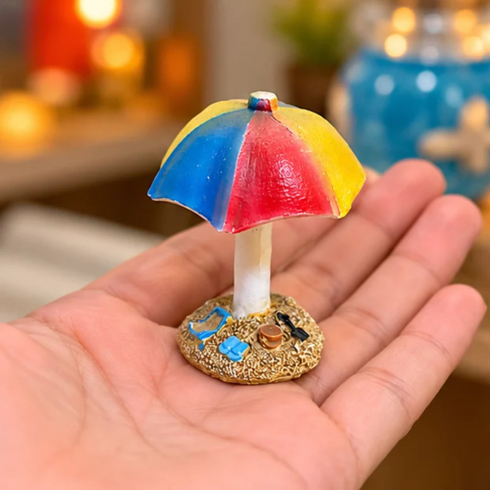 Vibrant Mini Beach Umbrella Figures – Set of 2 Miniature Garden & Fairy Decor