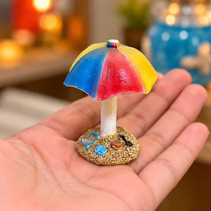 Vibrant Mini Beach Umbrella Figures – Set of 2 Miniature Garden & Fairy Decor