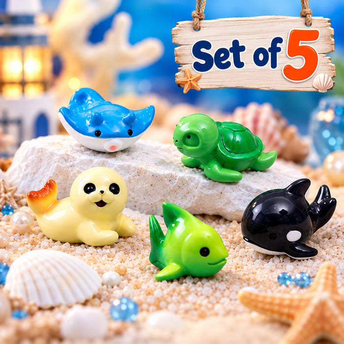 5-Piece Miniature Sea Creature Figurine Set – Cute Plastic Ocean Animals